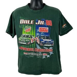 Vintage Dale Earnhardt Jr 88 Mountain Dew Amp NASCAR Tee Green Medium